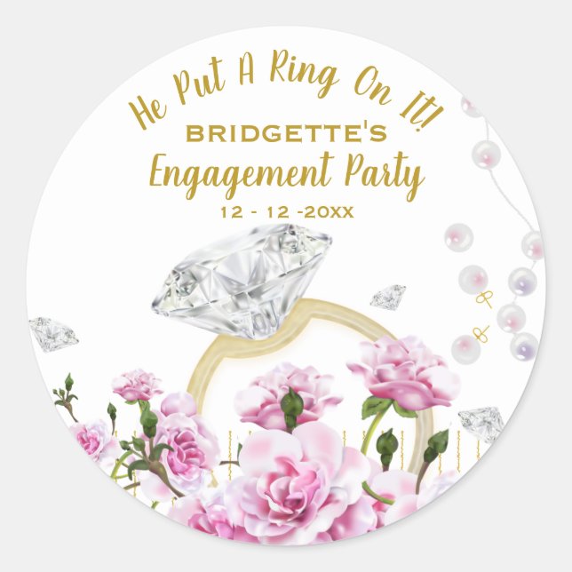 Sticker Rond He Put A Ring On It Modern Diamond Floral (Devant)