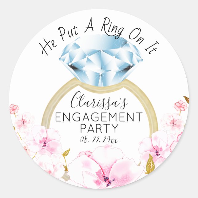 Sticker Rond He Put A Ring On It Modern Diamond Floral (Devant)