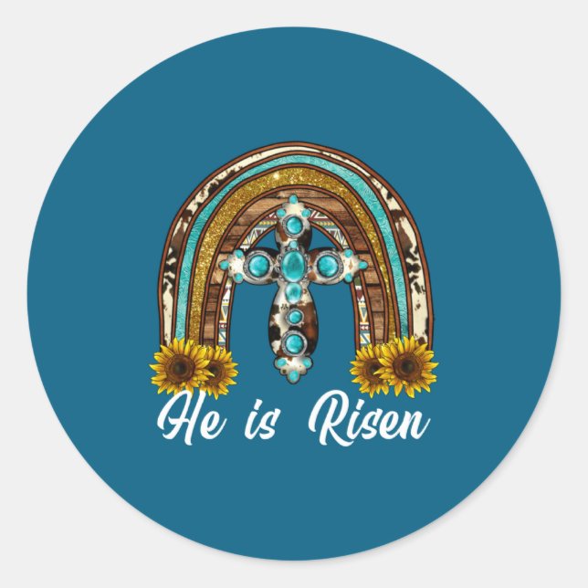 Sticker Rond He Risen Leopard Sunflower Cross (Devant)