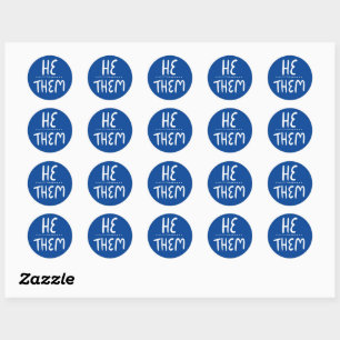 Sticker Rond HE / THEM Pronounounounounounes Blue Handlettering
