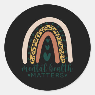 Sticker Rond Health Matters Empreinte de léopard Boho Rainbow L