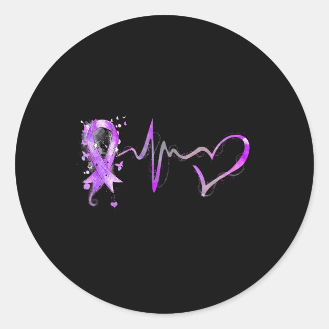 Sticker Rond Hearbeat Purple Ribbon Pancreatic Cancer Awards (Devant)