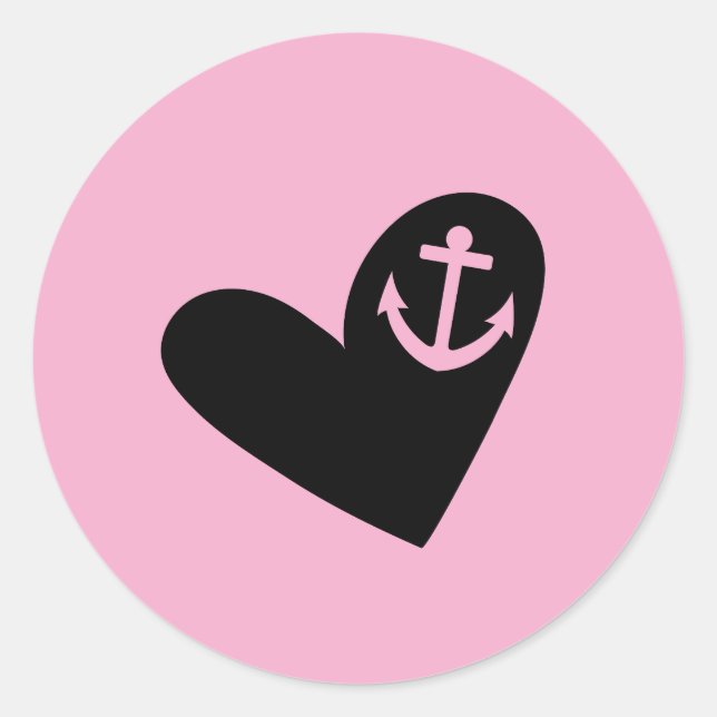 Sticker Rond heart and anchor pink (Devant)