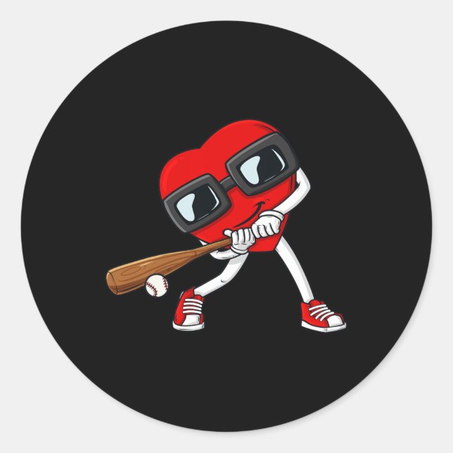 Sticker Rond Heart Baseball Valentines Jour Amusants Garçons Fi (Devant)