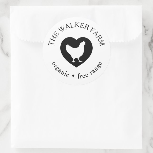 Sticker Rond Heart Chicken Farm Oeufs frais (Sac)
