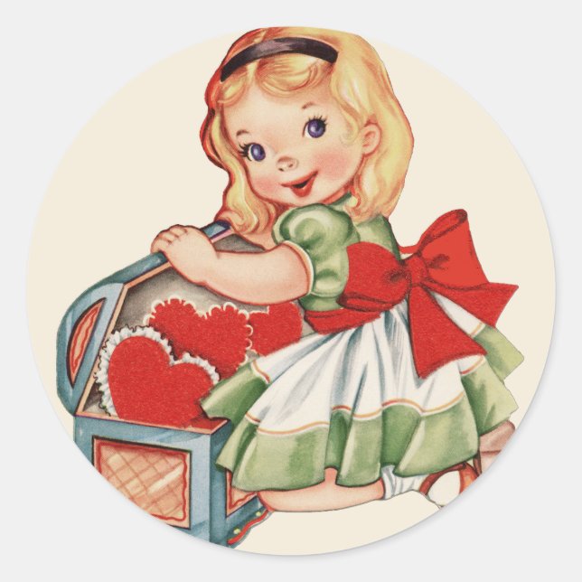 Sticker Rond Heart Girl Enfant Retro Enfants mignons (Devant)