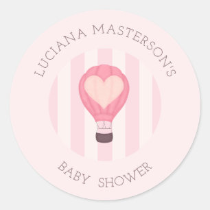Sticker Rond Heart Hot Air Balloon Pastel Baby shower rose