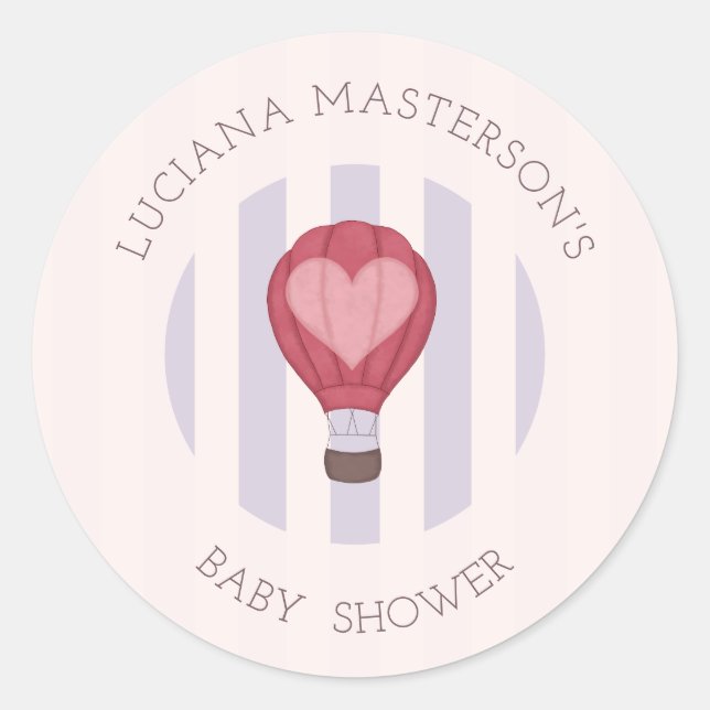 Sticker Rond Heart Hot Air Balloon Pastel Purple Baby shower (Devant)