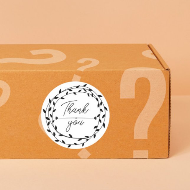 Sticker Rond heart Leaf Wreath Thank You business parcel (Créateur téléchargé)