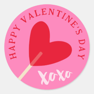 Sticker Rond Heart Lollipop XOXO Love Valentine's Day Pink Red