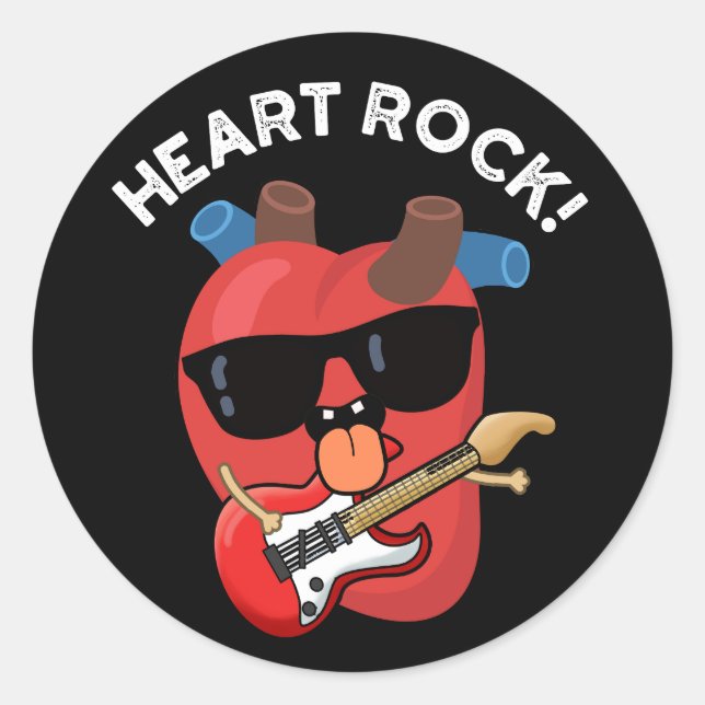 Sticker Rond Heart Rock Funny Music Pun Dark BG (Devant)