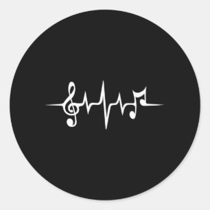 Sticker Rond Heartbeat Music Notes Pulse Treble Clef Bass Key