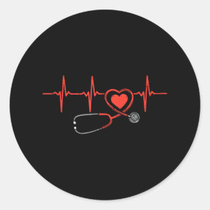 Sticker Rond Heartbeat Scrub Valentine Nurse Valentines Day RN