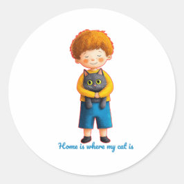 Sticker Rond Heartwarming Feline Love