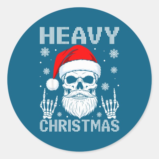 Sticker Rond Heavy Christmas Skull Fans Rock Music Winter Holid (Devant)