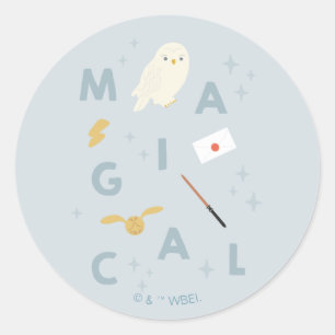 Sticker Rond Hedwigh "magique" typographie graphique