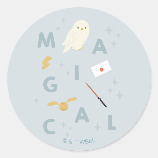 Sticker Rond Hedwigh "magique" typographie graphique (Devant)