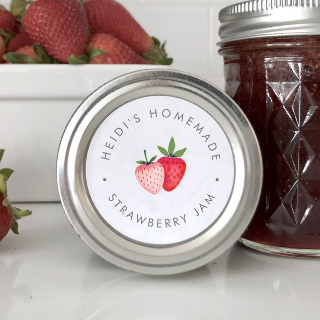 Sticker Rond HEIDI Simple Boho été maison confiture de fraises (HEIDI Simple Summer Boho Homemade Strawberry Jam Classic Round Sticker)