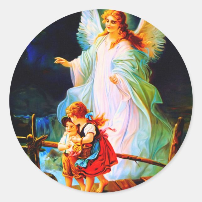Sticker Rond Heiliger Schutzengel Guardian Angel and Children (Devant)