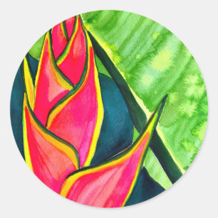 Sticker Rond Hélicoptère aquarelle fleur tropicale