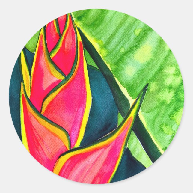 Sticker Rond Hélicoptère aquarelle fleur tropicale (Devant)