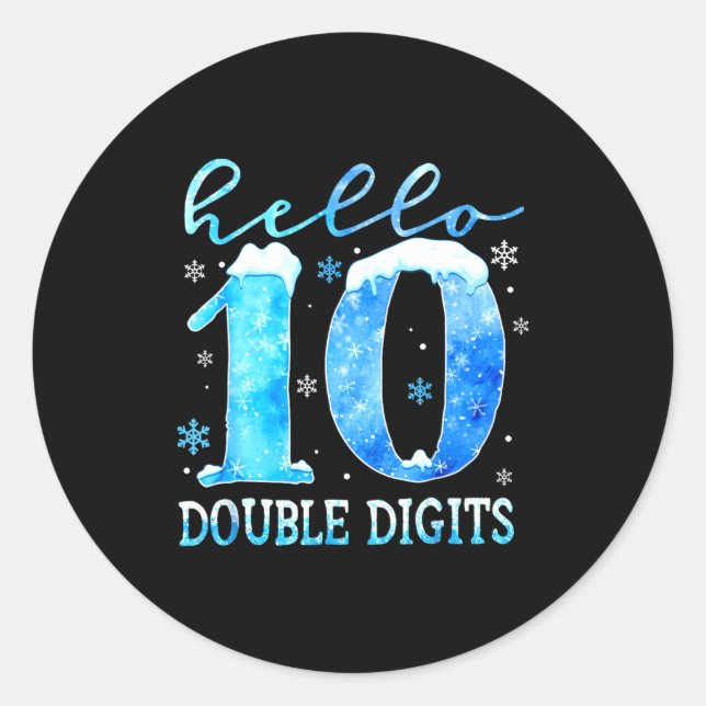 Sticker Rond Hello 10 Double Digits Snowflakes Winter Christmas (Devant)