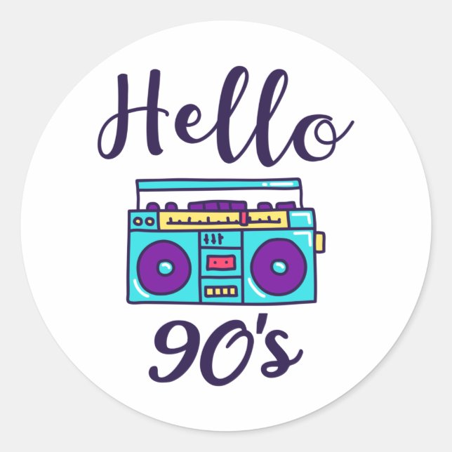 Sticker Rond Hello 90s radio cassette recorder (Devant)