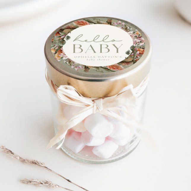 Sticker Rond HELLO BABY | Botanique Boho Sage Favor (Créateur téléchargé)