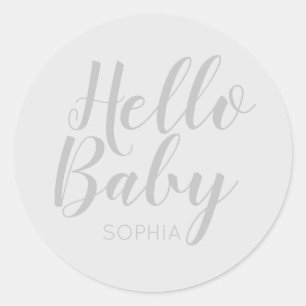 Sticker Rond Hello Baby gris élégant classique moderne