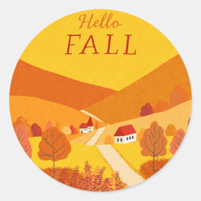 Sticker Rond Hello Fall Jote Rustic Autumn Paysage (Devant)