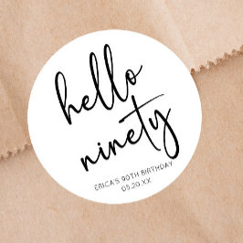 Sticker Rond Hello Ninety Minimalist Simple 90th Birthday Party