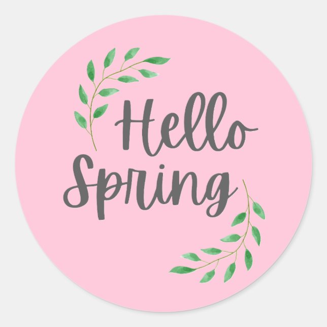 Sticker Rond Hello Spring Pink Pastel  Springtime  (Devant)