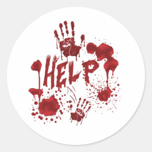Sticker Rond Help Bloody Handprint Halloween Costume Matching