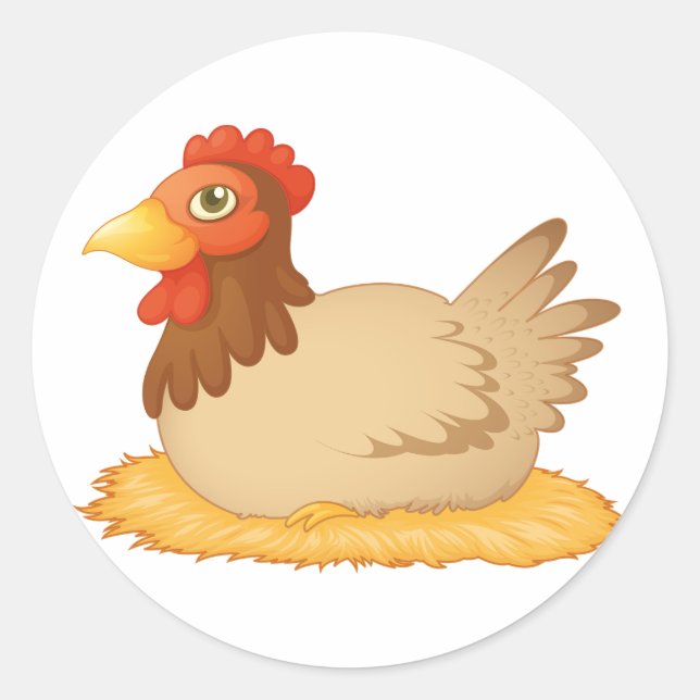 Sticker Rond Hen assis sur le nid mûre animal de ferme (Devant)