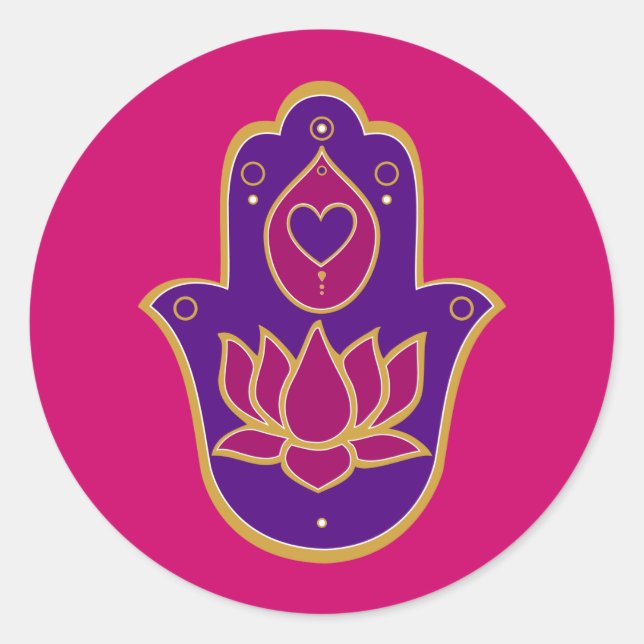 Sticker Rond Henna Hamsa Lotus rose (Devant)