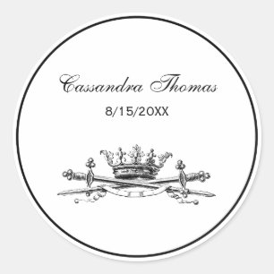 Sticker Rond Héraldique Couronne Croisée Épées Sabres Emblem Cr