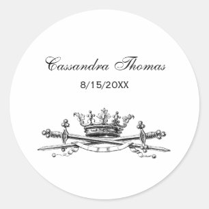 Sticker Rond Héraldique Couronne Croisée Épées Sabres Emblem Cr