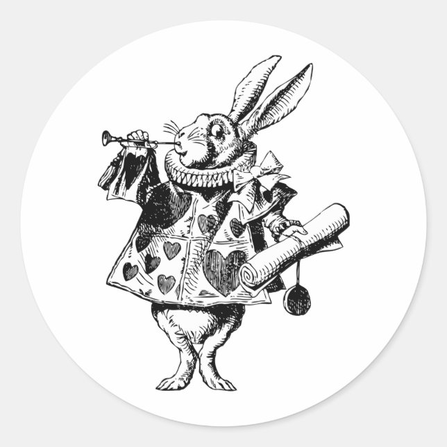Sticker Rond Héraut de lapin blanc en noir (Devant)