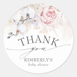 Sticker Rond Herbe des Pampas et Fleurs Roses Tropicales