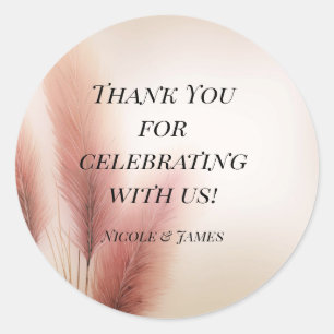 Sticker Rond Herbe des Pampas Rose Mariage Bohème Bohémo