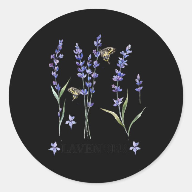 Sticker Rond herbe plante de lavande à papillon mauve (Devant)