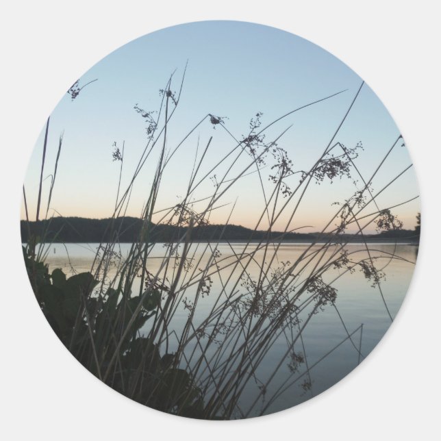 Sticker Rond Herbes au lac Sunset (Devant)
