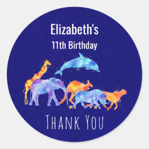 Sticker Rond Herd animal sauvage coloré Aquarelle Anniversaire