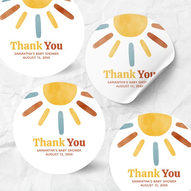 Sticker Rond Here comes the Son Sunshine Baby Shower (Here comes the Sun Baby Shower Round Sticker)