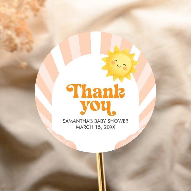 Sticker Rond Here Comes the Sun Baby Shower (Sunshine Baby Shower Sticker)