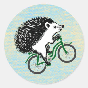 Sticker Rond Hérisson à vélo sur Arrière - plan bleu