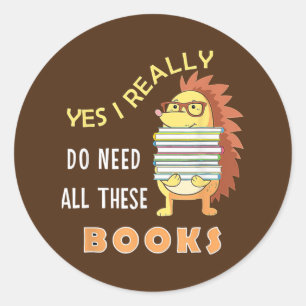 Sticker Rond Hérisson Amateurs de livres amusants Lecture bibli