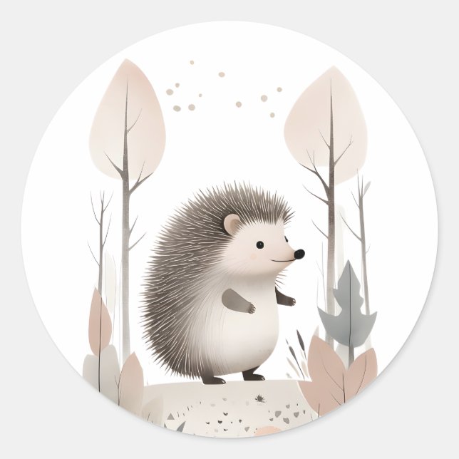 Sticker Rond Hérisson boho minimaliste dans les bois (Devant)