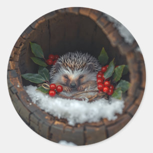 Sticker Rond Hérisson dormant Noël amusant