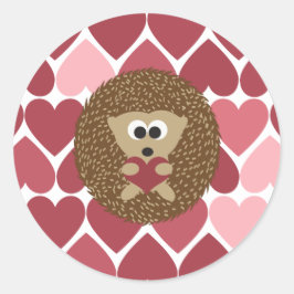 Sticker Rond Hérisson et coeurs